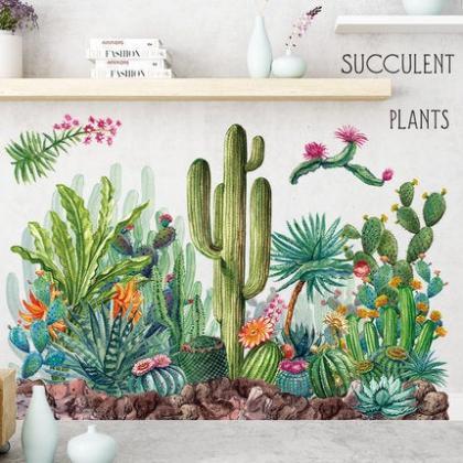 Tropical Green Cactus Wall Stickers Art Print..