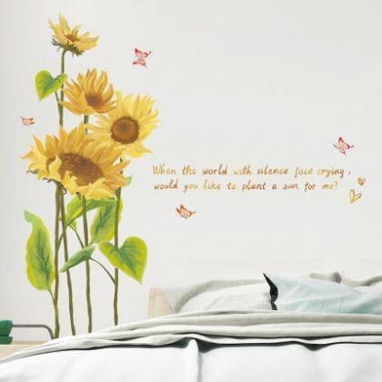 Blowing Sunflower With Butterfly Wall Stickers,..