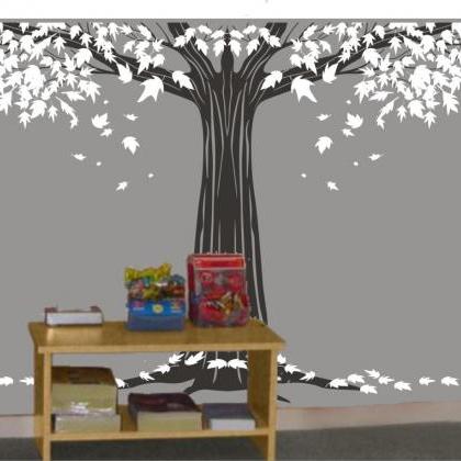 Vinyl Wall Decal Big Large White Maple Tree With..
