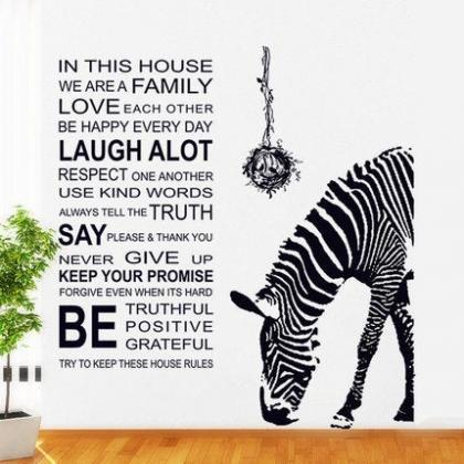 Black Zebra Wall Decal, Unique Animal With English..
