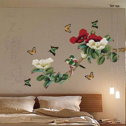 Ancient And Elegant Peony Floral Wall Decal,..
