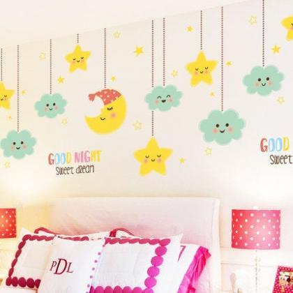 Cute Moon And Stars Wall Decal, Kids Adorable Good..