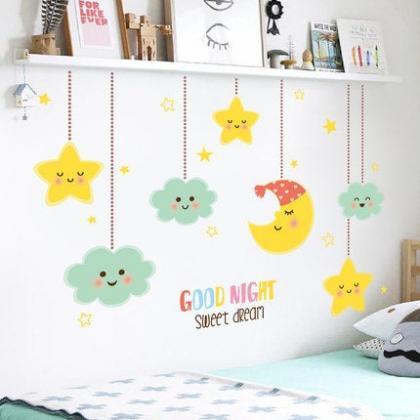 Cute Moon And Stars Wall Decal, Kids Adorable Good..