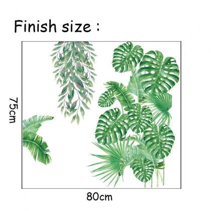 Tropical Green Monstera Leaf Wall Sticker With..