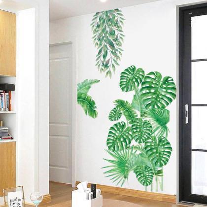 Tropical Green Monstera Leaf Wall Sticker With..