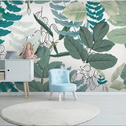 Fresh Green And White Jungle Leaves Wallpaper..