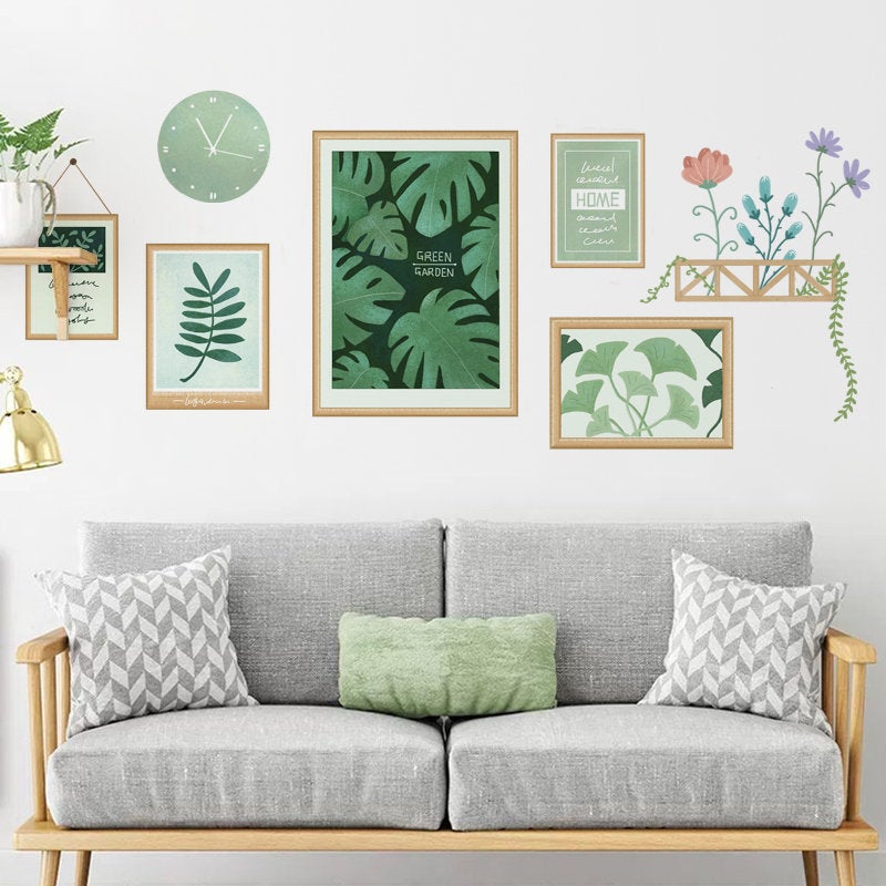 Painting Leaf Flower Wall Stickers 3d Art Photo Frame Picture Removable Mural Home Wall Print Decor Tile Decals Simulation Office Study Room