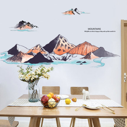 Elegant Orange Mountain And Water Stream Wall Decals Living Room Well Decor Simple Wall Art Prints Bedroom Wall Stickers Peel And Stick