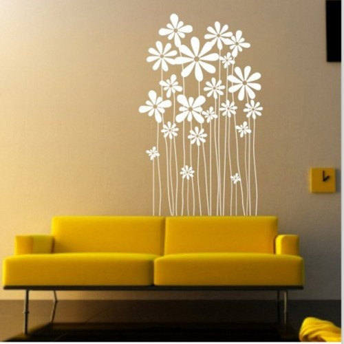Elegant Fashion White Dandelion Flowers Home Decor Dropping Vinyl Wall Decal House Tv Living Room Art Mural Flow Wall Sticker Girls Bedroom