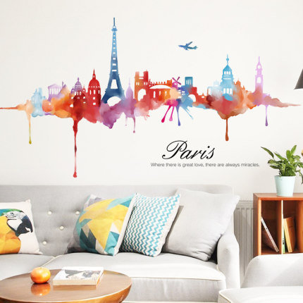 Unique Paris Night View Living Room Wall Sticker Simple Wall Art Prints City Scenery Wall Decals Peel And Stick Living Room Home Decor