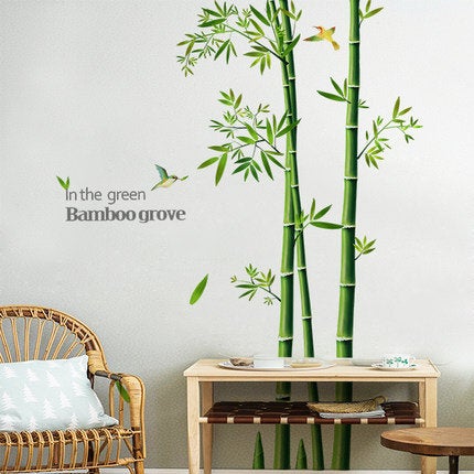 Chinese Style Bamboo Tree With Quotes Wall Sticker - Living Room Home Decor - Leaves And Bird Garden Decals - Greenery Plants House Mural