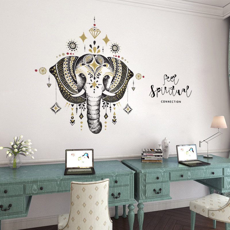 Charm Elegant Thai Elephant Wall Decals - Kids Room Home Decors - Unique Animal House Decoration - Removable Baby Boy Stickers