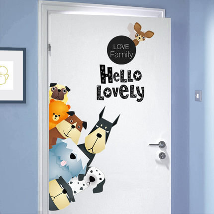 Hello Lovely Dogs Decals - Door Home Decors - Many Dogs House Wallpaper - Removable Baby Boy Vinyl Stickers - Cute Pets Animals Nursery Kids
