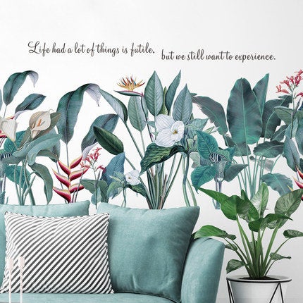 Leaf Flower Green Garden Home Decor - Quotes Decals - Tropical House Mural - Removable Vinyl Wall Stickers - Creative Plants Living Room