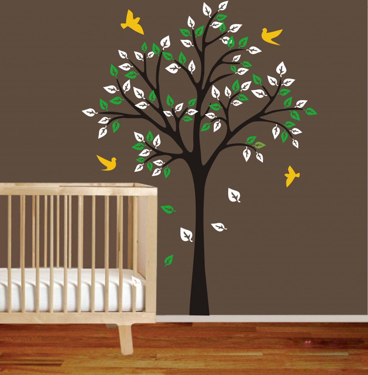 One Simple Tree Cute Birds Wall Decal Vinyl Flying Bird Leaf Bedroom Man Home Decals Wall Sticker Stickers Kids Room Bed Baby Kid H871
