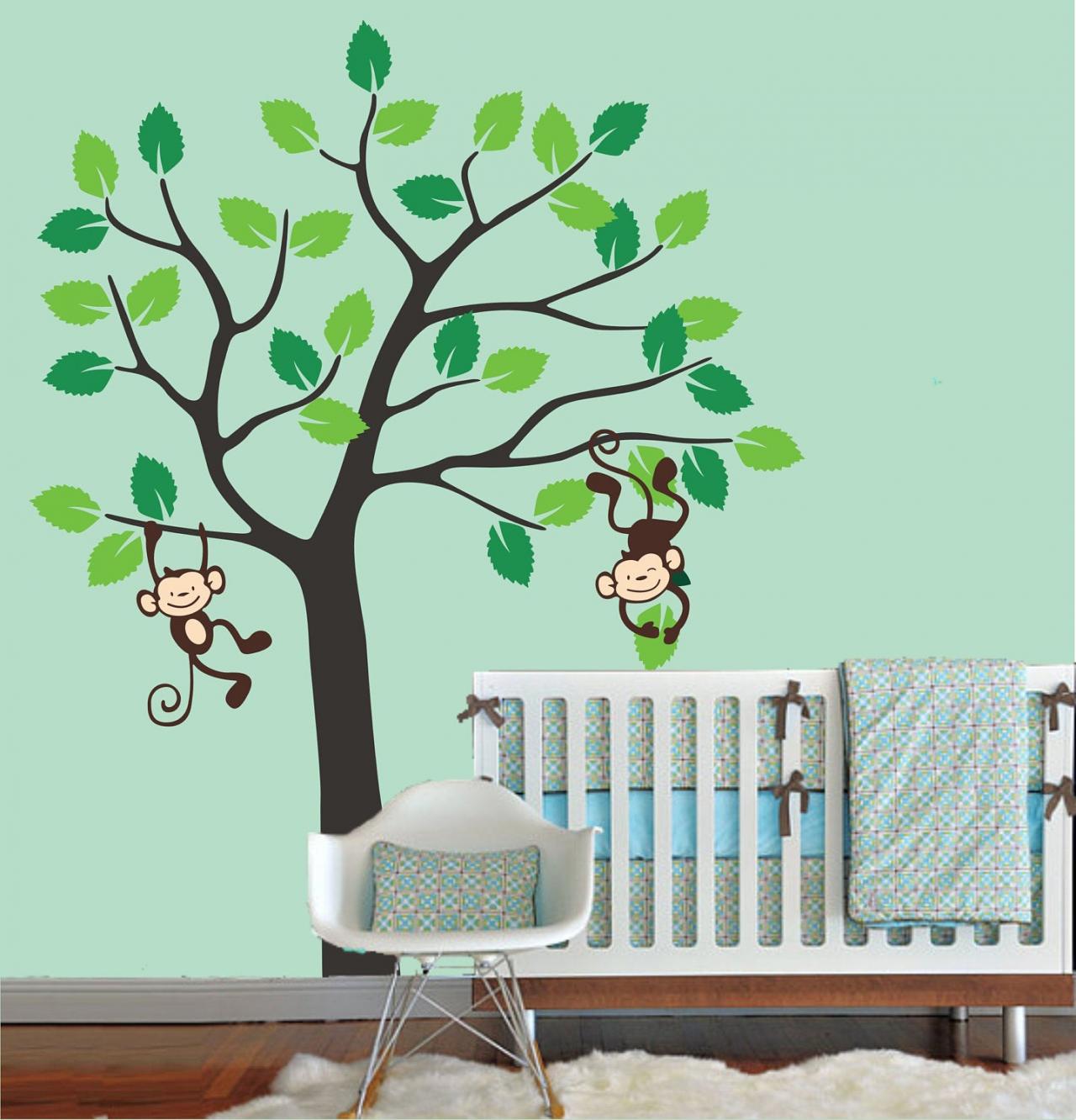 Vinyl Wall Decals Simple Tree With Cute Monkey Nursery Kids Home Decor Leaf Living Room Wall Stickers Bedroom Baby Room Murals H867
