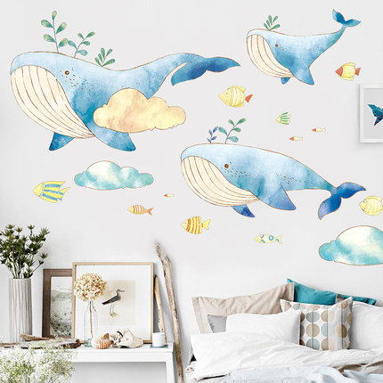 Underwater Wall Stickers Nursey Sea Whale Decor Colorful Hippocampus Vinyl Home Decals Wall Mural Art Kids For Bathroom Mirror Girl Room