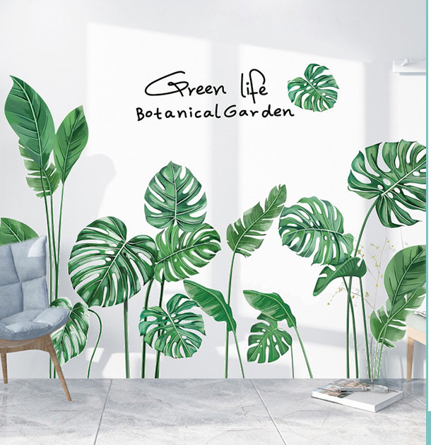 Tropical Green Monstera Leaf With Quotes Wall Stickers Botanical Home Decor For Living Room Greenery Lover House Decals Plants Peel Stick