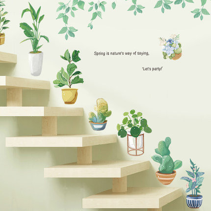 Fresh Green Leaf Wall Sticker Stair Decoration Decals Watercolor Botany Home Decor Removable Creative Plants Simple Mural For Living Room