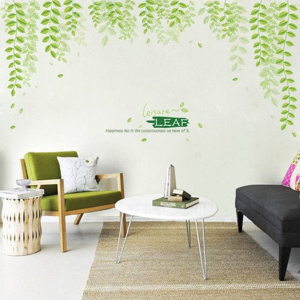 Large Fresh Hanging Pine Green Leaf Decal - Nature Plants Living Room Wall Stickers - Dropping Leaves Home Decor - Creative Greenery Botany