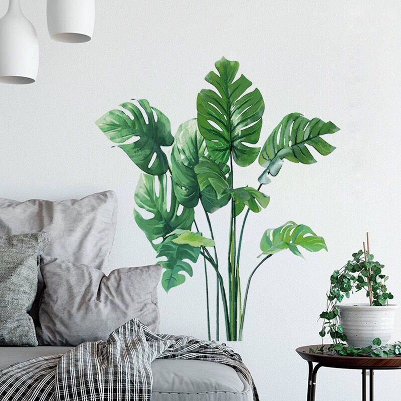 Tropical Monstera Leaf Plants Wall Sticker, Fresh Green Planting Wall Decal, Dinning Room Accent Decor , Peel And Stick E083