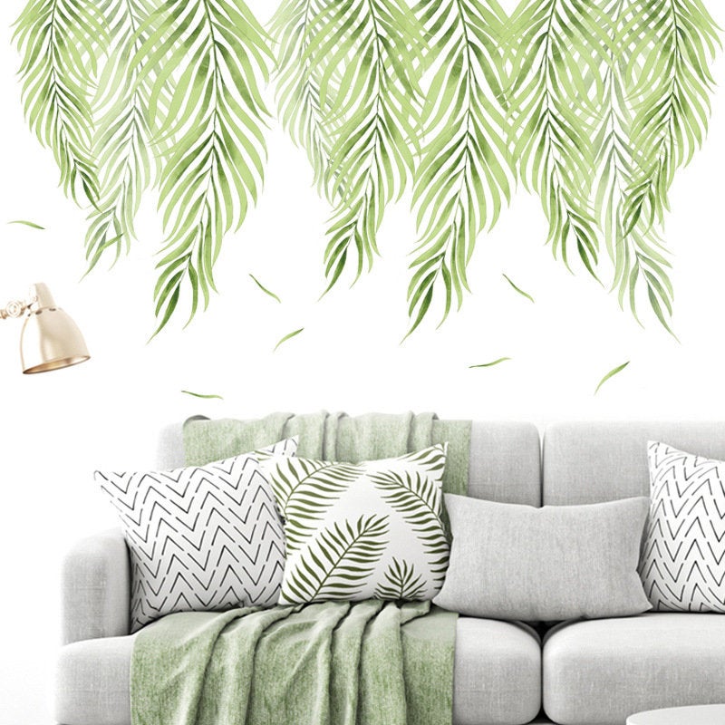 Weeping Willow Leaves Wall Decal, Natural Plants Wall Stickers, Fresh Green Vine Living Room Wall Decor ,leaf Murals Peel And Stick