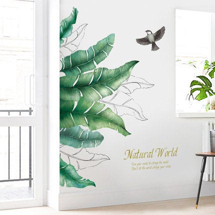 Large Tropical Banana Leaf With Bird Wall Sticker Green Plant Natural Wall Decal,natural Botany Living Room Wall Decor ,greenery Peel Stick