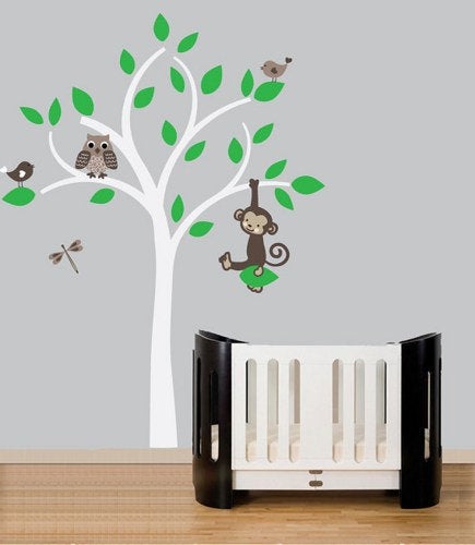 Vinyl Wall Decal Nursery Tree Decals Leaf Leaves Bird Birds Owl Owls Home Baby Room Wall