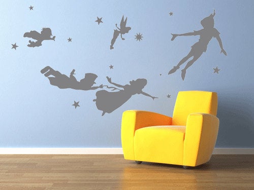Peter Pan Wall Decal Vinyl Nursery Kids Children Decals Flying Tinkerbell Wendy Stars Home House Baby Room Decor Wall Sticker Kid Mural