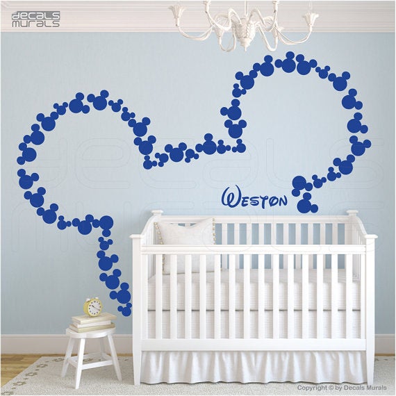 Disney Mickey Mouse Vinyl Wall Decal Baby Crib Head Custom Baby Name Decals Micky Mice Ears Home Decors House Wall Stickers Kids Room H851