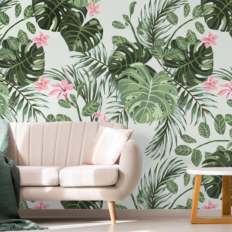 Country Style Green Leaf With Pink Flower Wallpaper Living Room Sofa Background Wall Murals Classical Peel And Stick House Home Decor