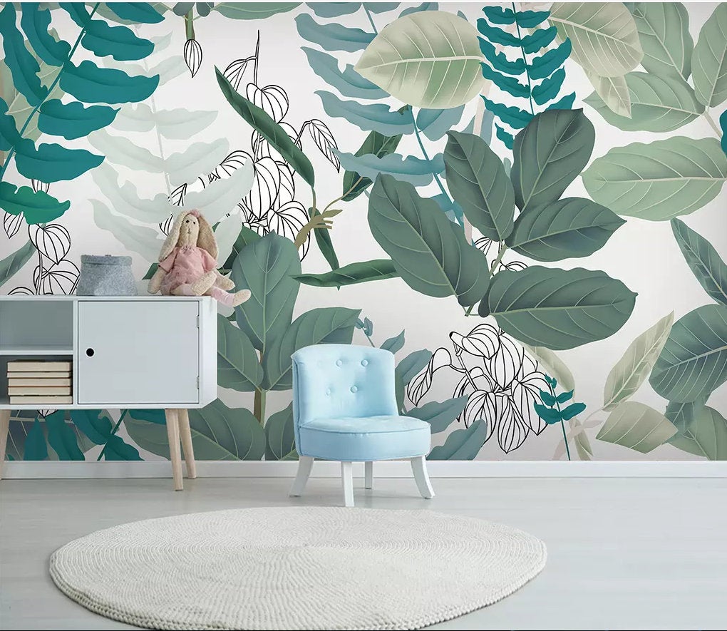 Fresh Green And White Jungle Leaves Wallpaper Greenery Leaf Living Room Stickers Couch Background Wall Murals Classical Peel Stick House