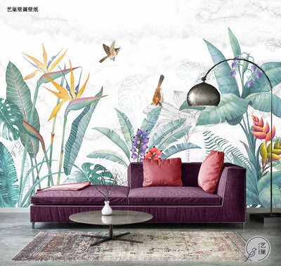 Large Tropical Green Banana Leaf And Birds Wallpaper Living Room Sofa Wall Murals Temporary Peel And Stick House Stickers Home Decor Couch