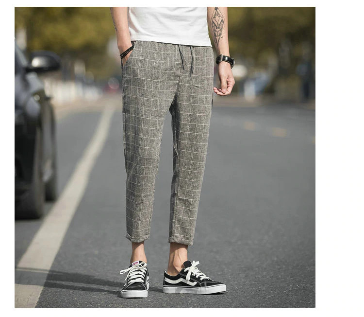 Casual Ankle-length Plaid Pants Men Trousers Streetwear Jogger Pants Men Sweatpants Slim Fit Men Pants 2020 A012