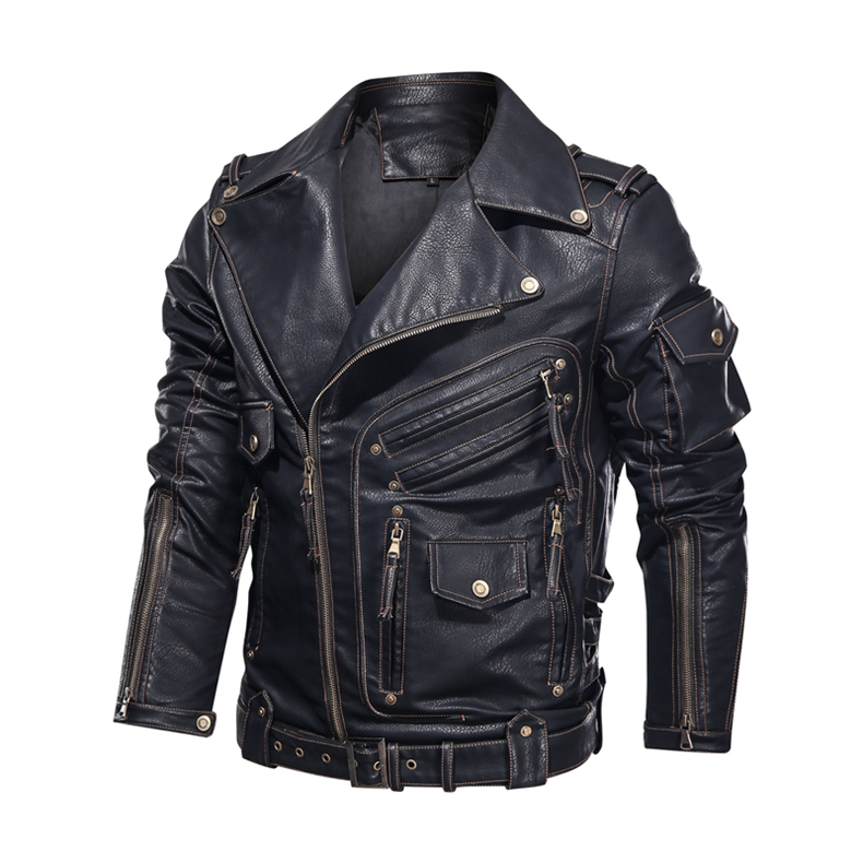 Winter Mens Leather Jacket Men Fashion Motorcycle Pu Leather Jacket Cool Zipper Pockets Leather Coats Eu Size A021