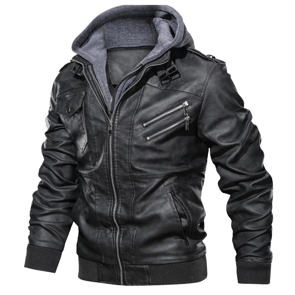 Leather Jackets Men Autumn Winter Casual Hooded Coats Mens Motorcycle Biker Leather Jacket 4xl A022