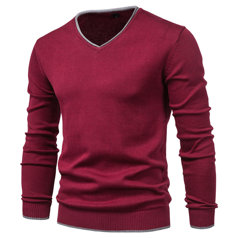 100% Cotton Pullover V-neck Men's Sweater Solid Color Long Sleeve Autumn Slim Sweaters Men Casual Pull Men Clothing A029